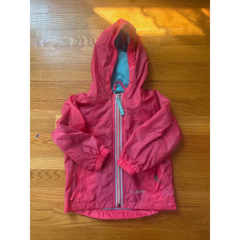 LL Bean Girls Pink Discovery Rain Jacket Hooded Windbreaker 2T 234241